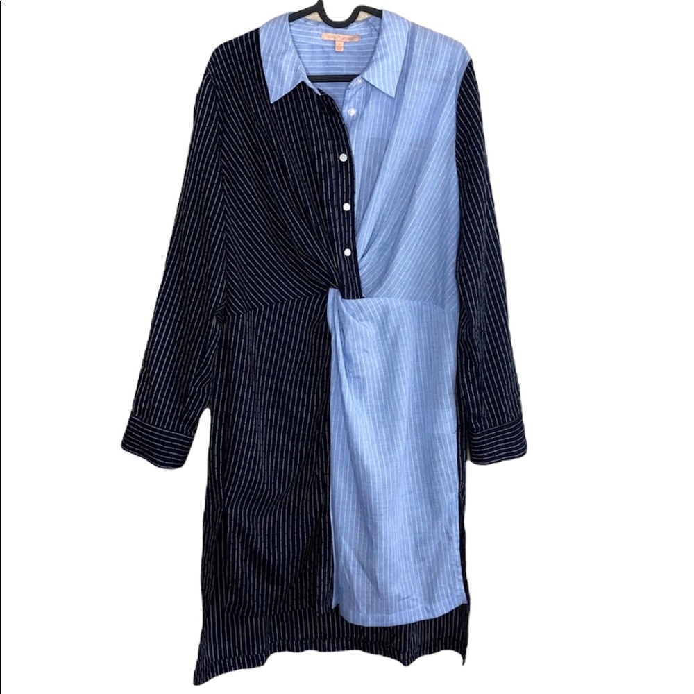 Gibson Latimer Blue Striped Button Down Knot Dress
